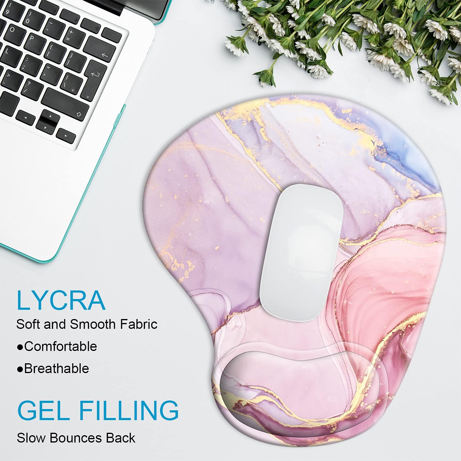 Ergonomic Mouse Pad with Wrist Rest Support Gel,Easy Typing & Pain Relief (Glitter Marble)