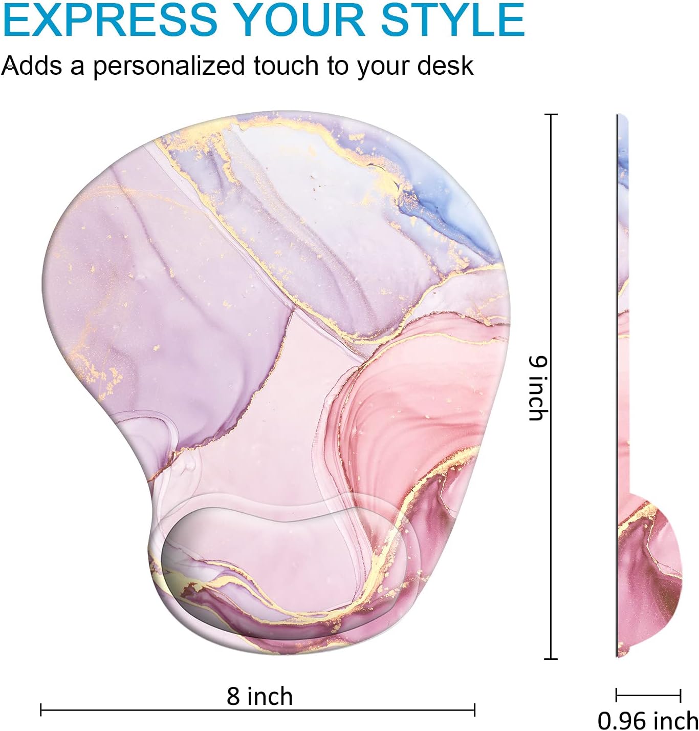 Ergonomic Mouse Pad with Wrist Rest Support Gel,Easy Typing & Pain Relief (Glitter Marble)