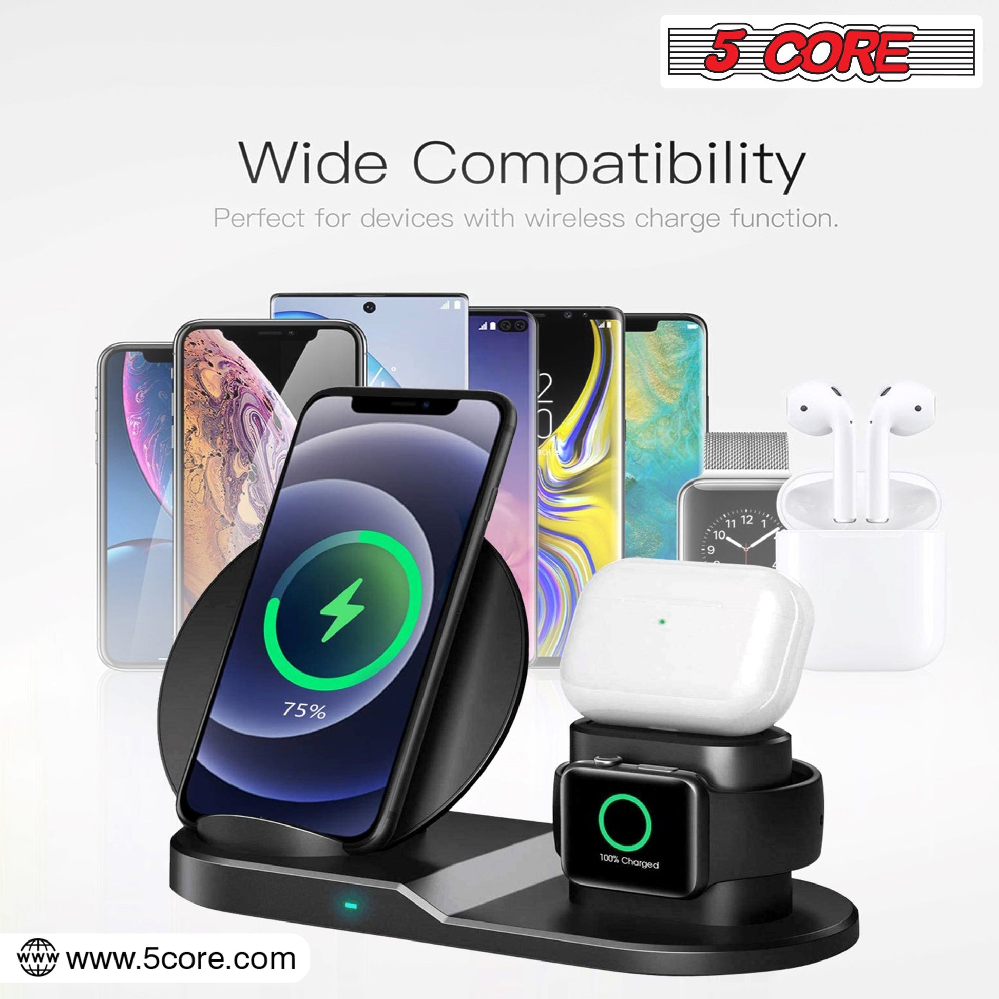 5 Core Wireless Charging Station 3 in 1 Wireless Charger Stand QI Fast Wireless Charging (Samsung Iphone for Apple Watch Airpod) -WCR 3