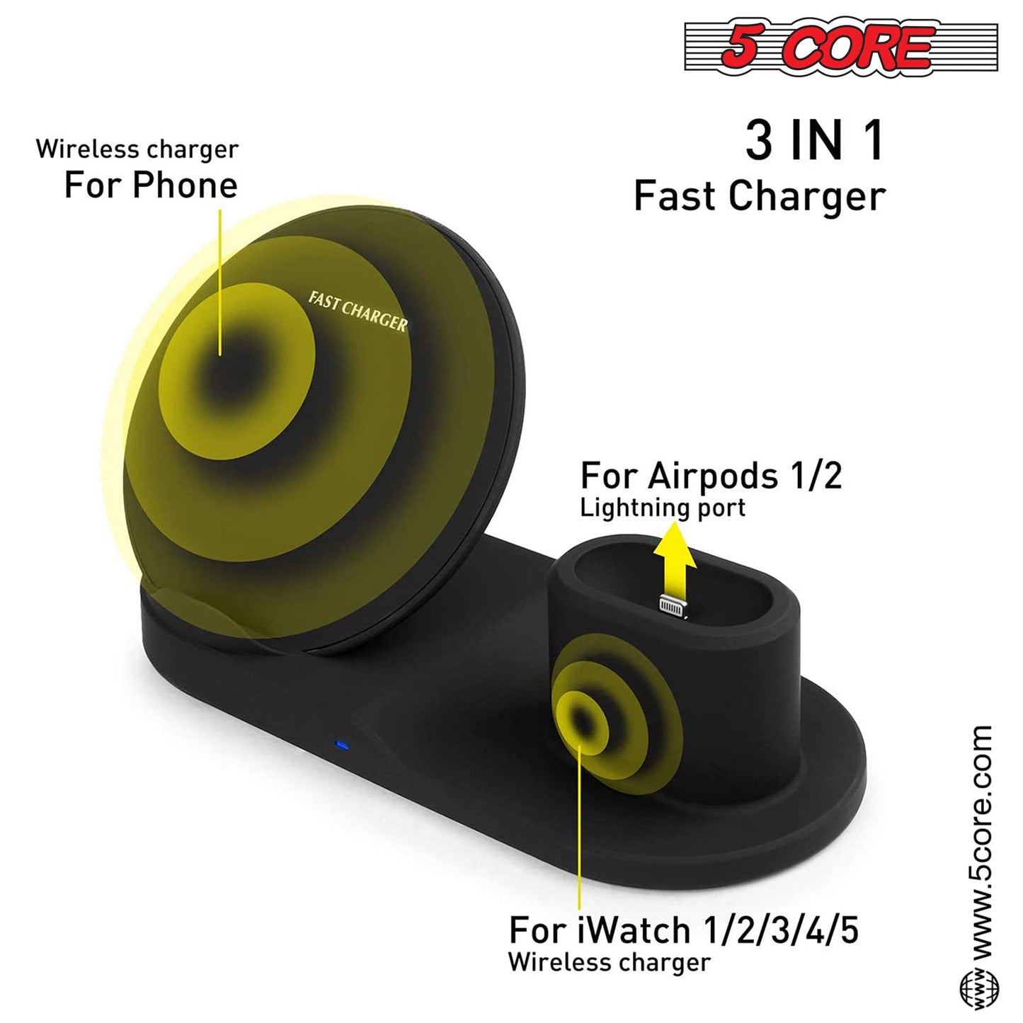 5 Core Wireless Charging Station 3 in 1 Wireless Charger Stand QI Fast Wireless Charging (Samsung Iphone for Apple Watch Airpod) -WCR 3